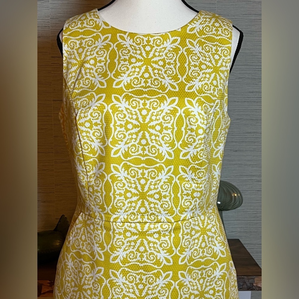 Boden Talia Mimosa Woodblock Print Sleeveless Dress Yellow Womens Size 8 Preppy - Picture 2 of 6